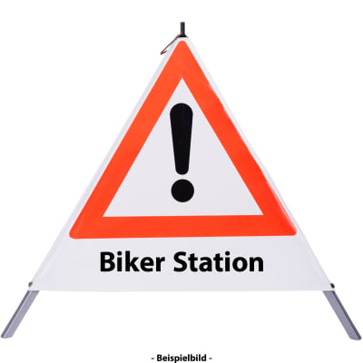 Faltsignal - Gefahrenstelle mit Text: Biker Station Faltsignal - Gefahrenstelle mit Text: Biker Station