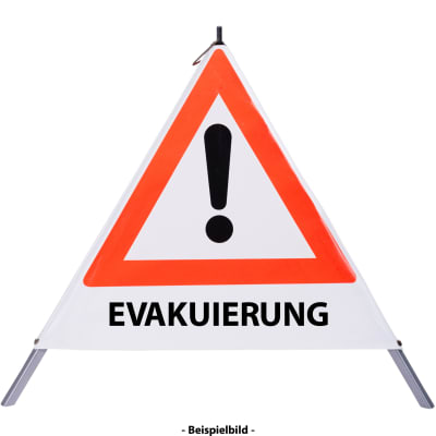 Faltsignal - Gefahrenstelle mit Text: EVAKUIERUNG Faltsignal - Gefahrenstelle mit Text: EVAKUIERUNG