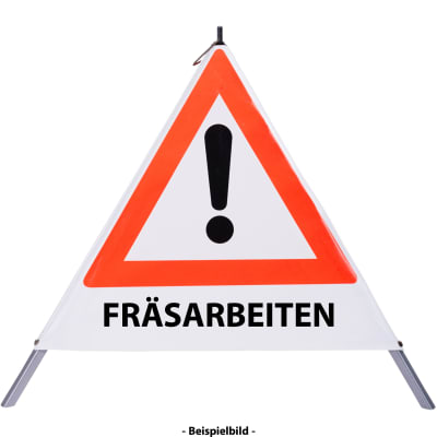 Faltsignal - Gefahrenstelle mit Text: FRÄSARBEITEN Faltsignal - Gefahrenstelle mit Text: FRÄSARBEITEN