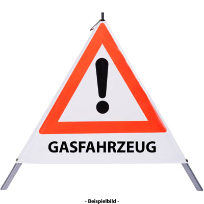 Faltsignal - Gefahrenstelle mit Text: GASFAHRZEUG