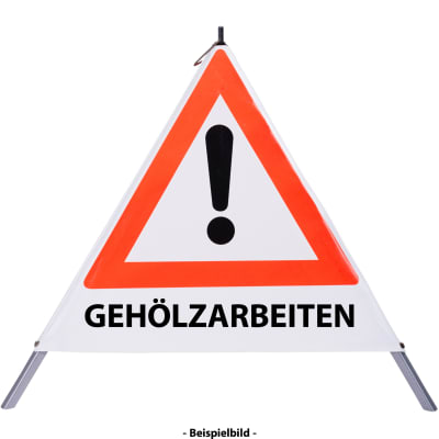 Faltsignal - Gefahrenstelle mit Text: GEHÖLZARBEITEN Faltsignal - Gefahrenstelle mit Text: GEHÖLZARBEITEN