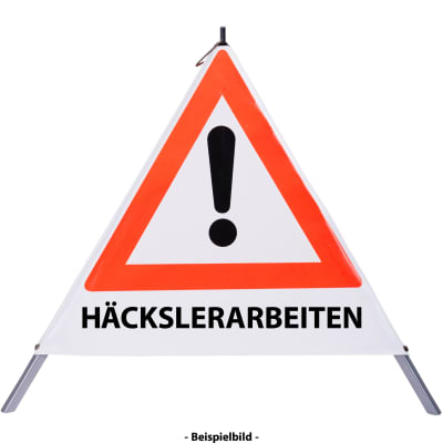 Faltsignal - Gefahrenstelle mit Text: HÄCKSLERARBEITEN Faltsignal - Gefahrenstelle mit Text: HÄCKSLERARBEITEN