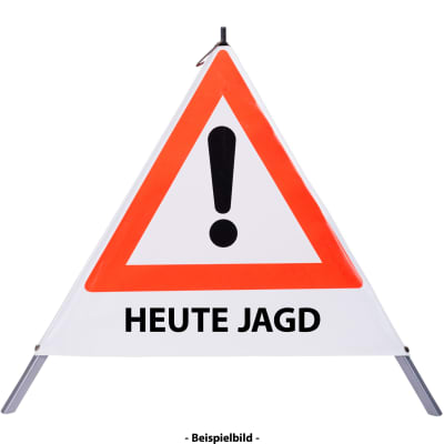 Faltsignal - Gefahrenstelle mit Text: HEUTE JAGD