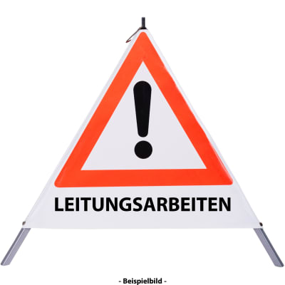Faltsignal - Gefahrenstelle mit Text: LEITUNGSARBEITEN