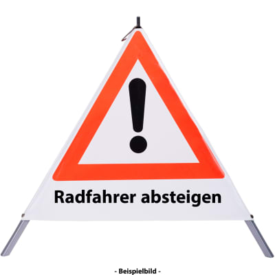 Faltsignal - Gefahrenstelle mit Text: Radfahrer absteigen Faltsignal - Gefahrenstelle mit Text: Radfahrer absteigen
