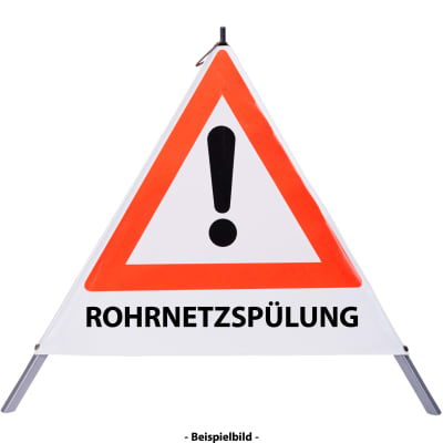 Faltsignal - Gefahrenstelle mit Text: ROHRNETZSPÜLUNG Faltsignal - Gefahrenstelle mit Text: ROHRNETZSPÜLUNG
