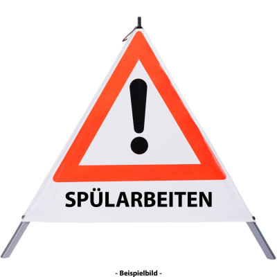 Faltsignal - Gefahrenstelle mit Text: SPÜLARBEITEN Faltsignal - Gefahrenstelle mit Text: SPÜLARBEITEN