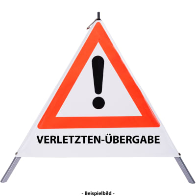 Faltsignal - Gefahrenstelle mit Text: VERLETZTEN-ÜBERGABE Faltsignal - Gefahrenstelle mit Text: VERLETZTEN-ÜBERGABE