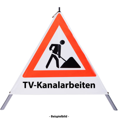 Faltsignal - Baustelle mit Text: TV-Kanalarbeiten Faltsignal - Baustelle mit Text: TV-Kanalarbeiten