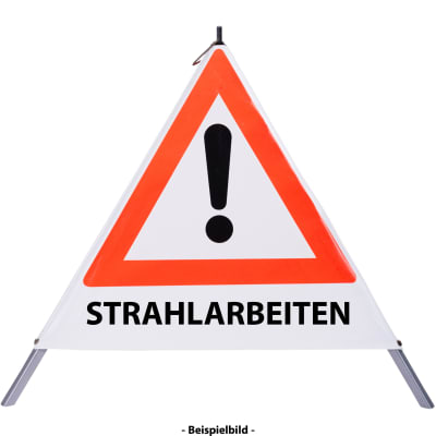 Faltsignal - Gefahrenstelle mit Text: Strahlarbeiten Faltsignal - Gefahrenstelle mit Text: Strahlarbeiten