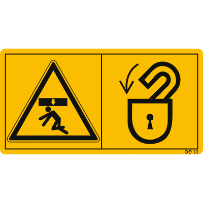 Maschinenschild Der Aufenthalt im Gefahrenbereich ist nur bei eingelegter Sicherheitsverriegelung zulässig Maschinenschild Der Aufenthalt im Gefahrenbereich ist nur bei eingelegter Sicherheitsverriegelung zulässig