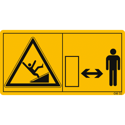 Maschinenschild Ausreichenden Sicherheitsabstand zum Erntevorsatz einhalten. Vor Wartungsarbeiten oder Beseitigung von Verstopfungen, Erntevorsatzantrieb abschalten, Motor abstellen und Schlüssel abziehen. Maschinenschild Ausreichenden Sicherheitsabstand zum Erntevorsatz einhalten. Vor Wartungsarbeiten oder Beseitigung von Verstopfungen, Erntevorsatzantrieb abschalten, Motor abstellen und Schlüssel abziehen.