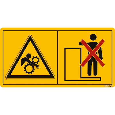 Maschinenschild Nicht auf die Maschine steigen, solange der Motor läuft Maschinenschild Nicht auf die Maschine steigen, solange der Motor läuft