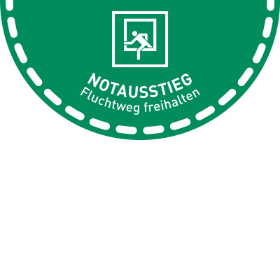 Fußbodenaufkleber Notausstieg, Halbkreis Fußbodenaufkleber Notausstieg, Halbkreis