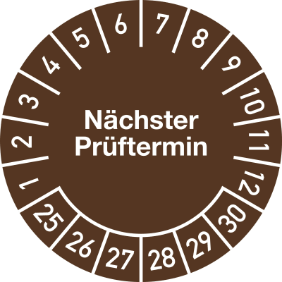 Prüfplaketten - Nächster Prüftermin, Jahresfarbe