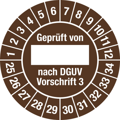 Prüfplaketten - Geprüft von ___ nach DGUV Vorschrift 3 Prüfplaketten - Geprüft von ___ nach DGUV Vorschrift 3