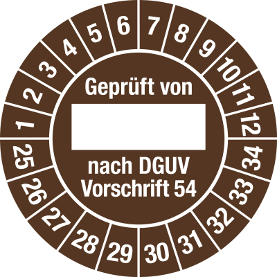 Prüfplaketten - Geprüft von ___ nach DGUV Vorschrift 54