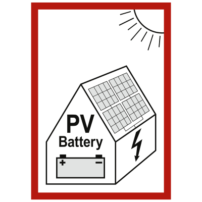 Schild Hinweis auf eine PV-Anlage mit Batteriespeicher