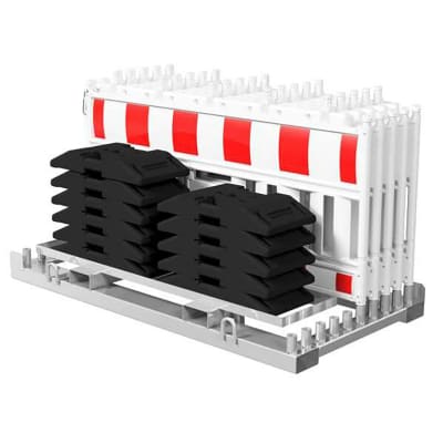 10er WACHTWERK X® NOX LIGHT Absperrschranken-Set | weiß | mit Fußplatten 10er WACHTWERK X® NOX LIGHT Absperrschranken-Set | weiß | mit Fußplatten