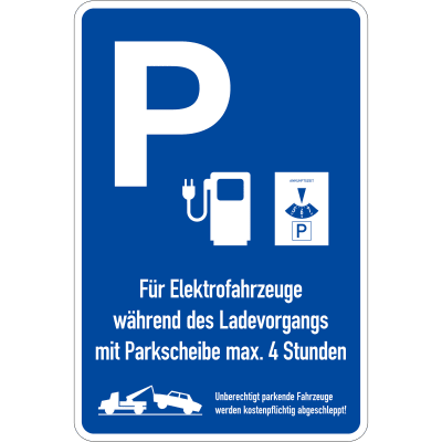Parkplatzschild P - Hinweistafel für Parken an Ladesäulen Parkplatzschild P - Hinweistafel für Parken an Ladesäulen