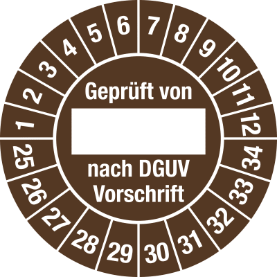 Prüfplaketten - Geprüft von ___ nach DGUV Vorschrift Prüfplaketten - Geprüft von ___ nach DGUV Vorschrift