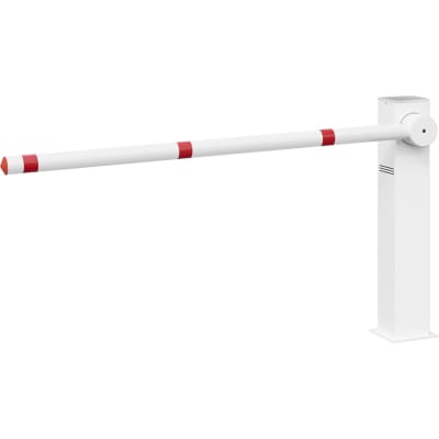Weiße Durchfahrtssperre Sperrmaster mit roten Markierungen und Solarbetrieb