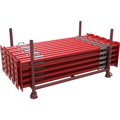 50er Set Schake Euro Schalungsstütze Klasse B Baustütze und Deckenstütze in roter Farbe gestapelt