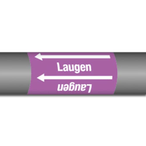 Rohr mit violettem Laugen-Kennzeichen und weißen Pfeilen