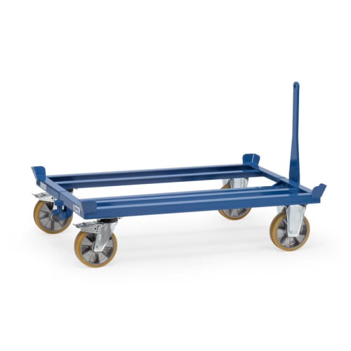 FETRA Paletten-Fahrgestell 22601 mit Polyurethan-Bereifung, Tragkraft 1000 kg, blauer Metallrahmen mit vier Rädern
