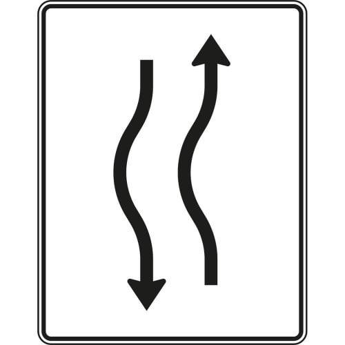 Verschwenkungstafel mit Gegenverkehr, kurze Verschwenkung 1-streifig nach links, Verkehrszeichen VZ 514-10