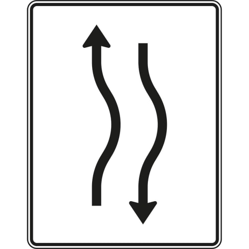 Verschwenkungstafel mit Gegenverkehr, kurze Verschwenkung 1-streifig nach rechts, Verkehrszeichen VZ 514-20