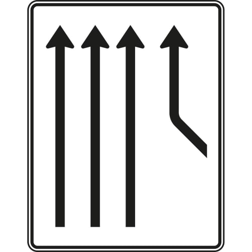 Verkehrszeichen Zusammenführungstafel an durchgehender Strecke mit 1-streifig einmündender und 3-streifig durchgehender Fahrspur, Verkehrszeichen Nr. 550-22