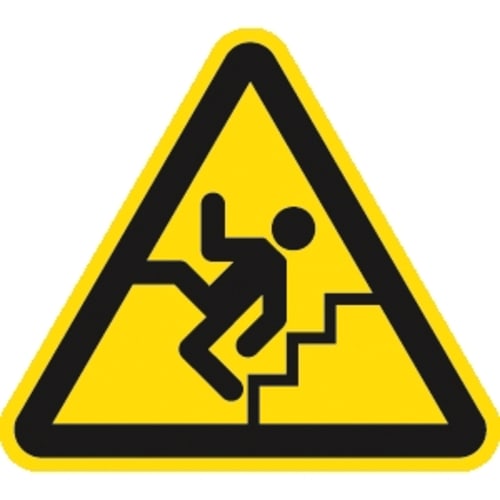 Warnschild Warnung vor Treppe mit Symbol einer Person, die auf Treppe fällt