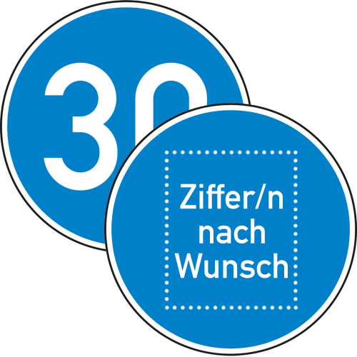 Vorgeschriebene Mindestgeschwindigkeit Verkehrsschild VZ 275 mit Zahl 30 und individuellem Zahlenfeld