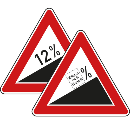Verkehrsschild Steigung VZ 110 mit 12 Prozent Steigung und anpassbarem Steigungswert