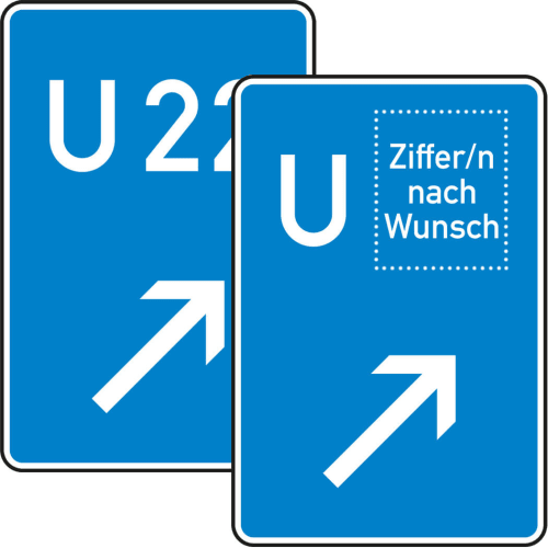 Bedarfsumleitung rechts einordnen Verkehrsschild VZ 460-22 blau mit weißem Pfeil nach rechts oben und U 22
