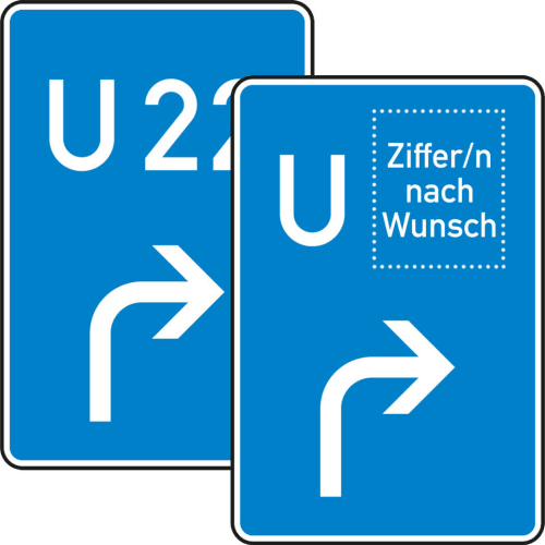 Bedarfsumleitung Vorankündigung rechts Verkehrsschild VZ 460-20 blau mit weißem U und Pfeil nach rechts