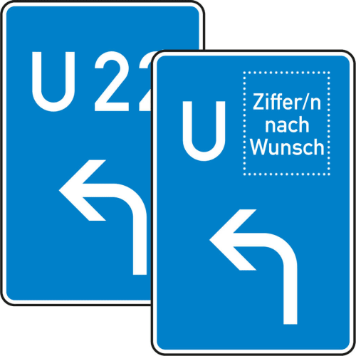 Bedarfsumleitung Vorankündigung links Verkehrsschild VZ 460-10 mit U22 und Pfeil nach links