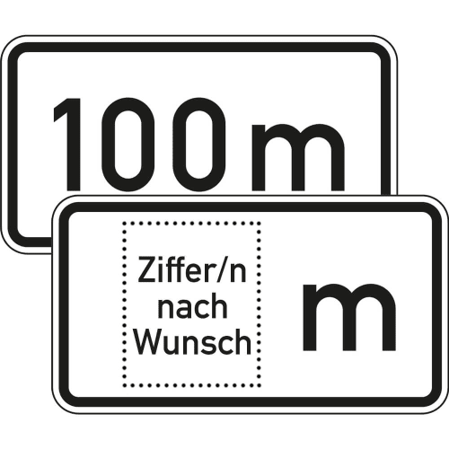 Verkehrsschild In 100 m VZ 1004-30 mit schwarzem Rahmen und weißem Hintergrund