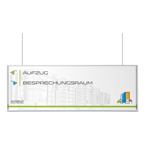 MADRID Deckenhänger papierflexibel mit Aufzug und Besprechungsraum Beschriftung und Gebäudezeichnung