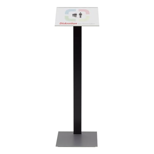 MADRID Infoständer 2.0 mit Wechselmodul schwarzer Ständer mit Informationsschild Diskretion bitte Abstand halten