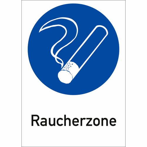 Kombi-Gebotsschild Raucherzone mit blauem Kreis und weißer Zigarette