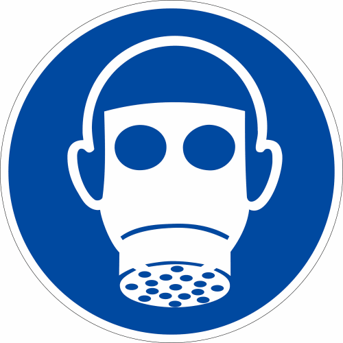 Gebotszeichen Atemschutz benutzen nach ISO 7010 mit Symbol einer Schutzmaske