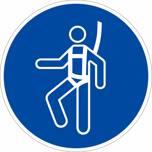 Gebotszeichen Auffanggurt benutzen nach ISO 7010 M 018 Sicherheitszeichen