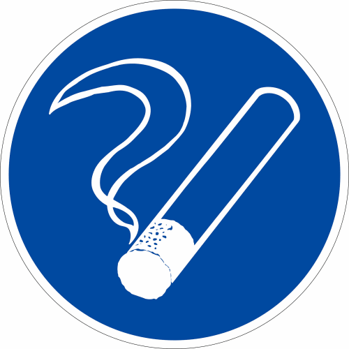 Gebotszeichen Rauchen gestattet blaues rundes Schild mit weißer Zigarette und Rauch