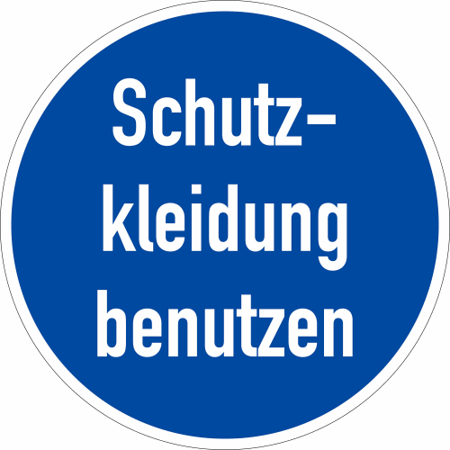 Gebotszeichen Schutzkleidung benutzen blaues rundes Schild mit weißer Schrift