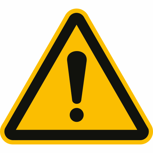 Warnschild Warnung vor einer Gefahrenstelle nach ISO 7010 mit Ausrufezeichen in gelbem Dreieck