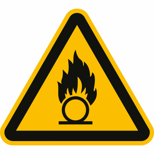 Warnschild Warnung vor brandfördernden Stoffen nach ISO 7010 W 028 mit Flammensymbol