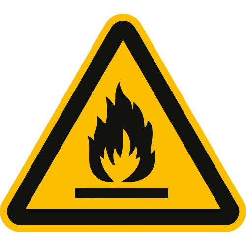 Warnschild Warnung vor feuergefährlichen Stoffen nach ISO 7010 W 021 mit Flammensymbol