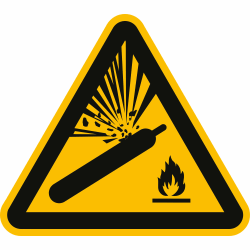 Warnschild Warnung vor Gasflaschen mit Explosions- und Feuergefahr Symbol nach ISO 7010 W 029